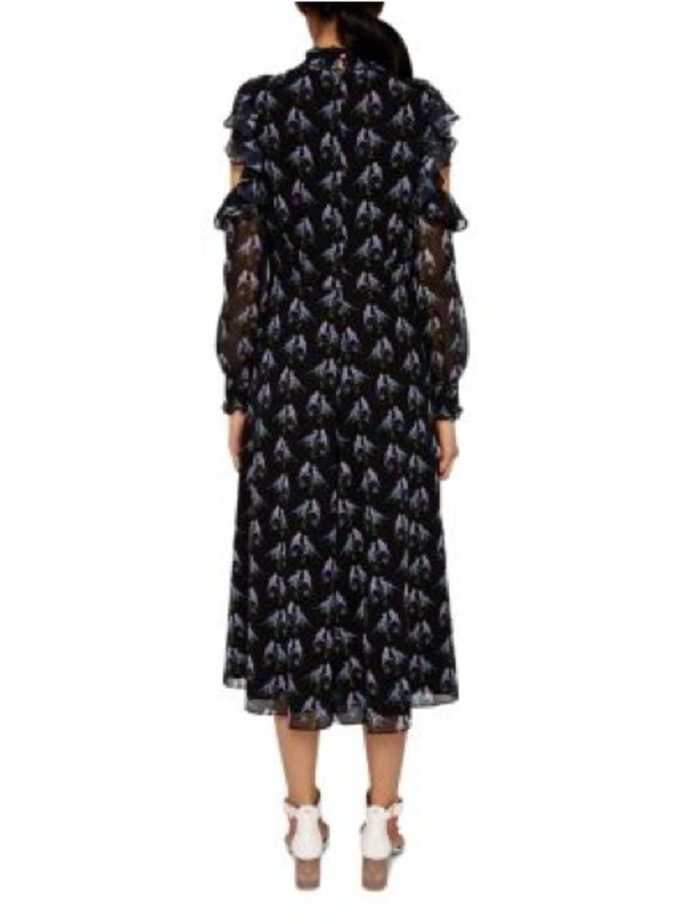Ted Baker London Hilaina Love Birds Cold-Shoulder Ruffle Dress Size 3/US 8 NWT - Picture 3 of 10